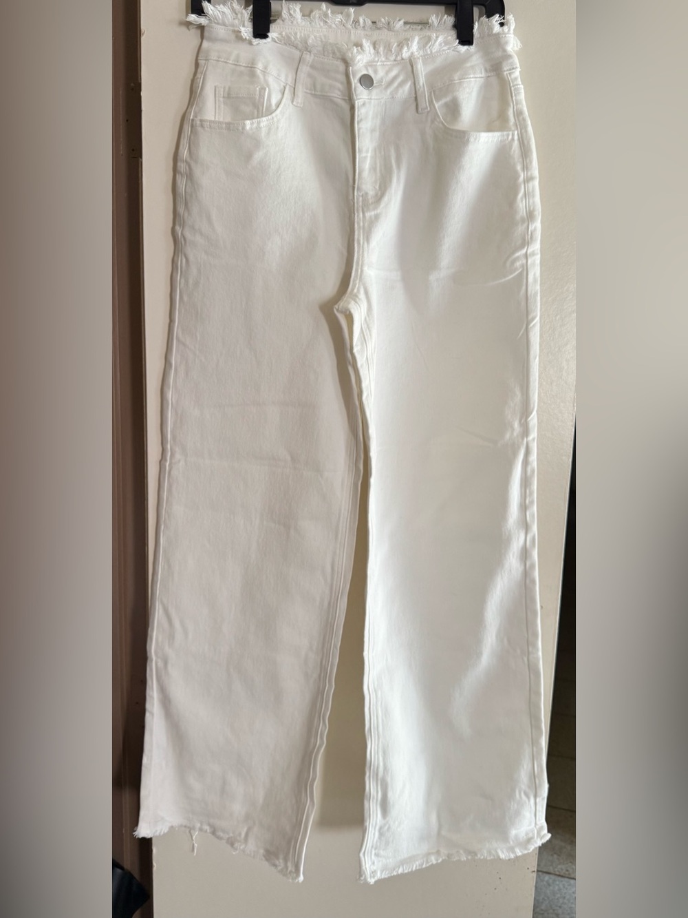 White Frayed Waist Womens Jeans